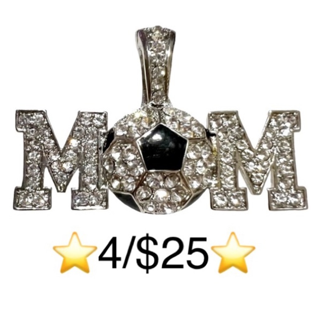 Crystal Soccer Mom Magnetic Clip On Brooch